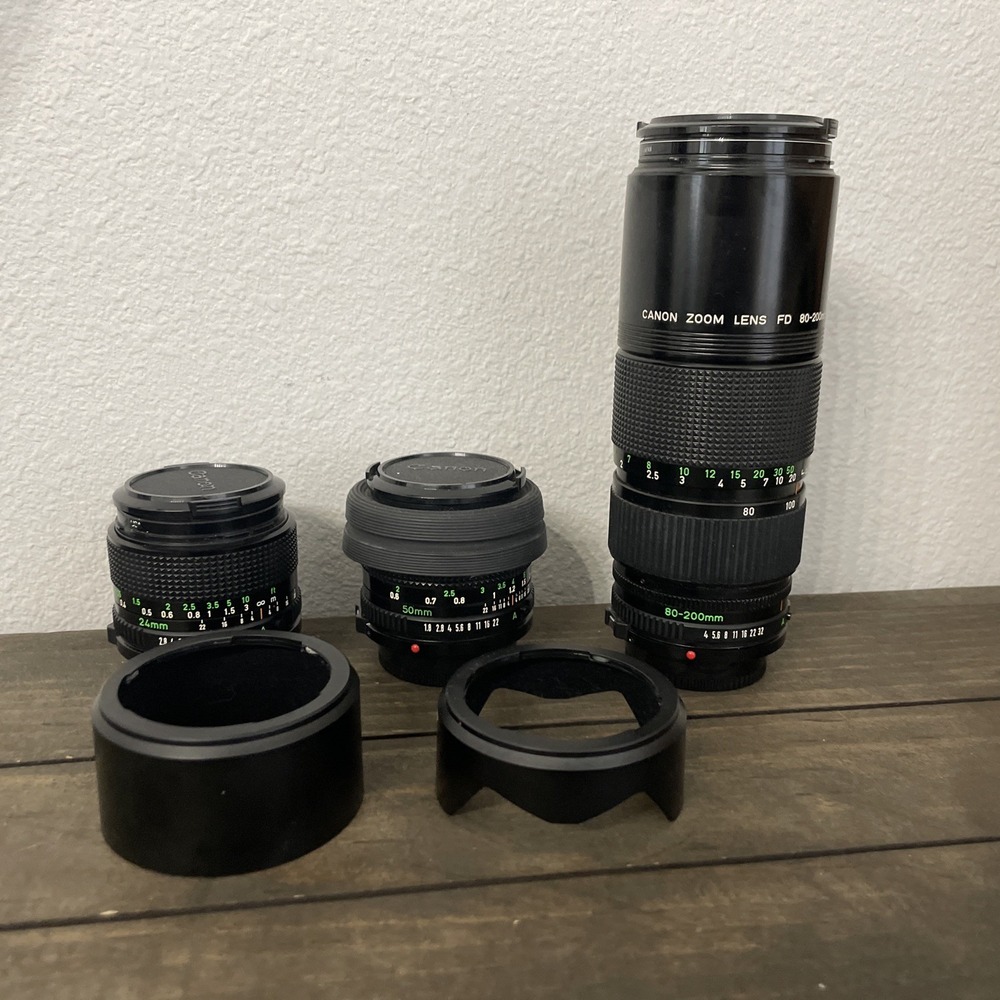Canon FD Lens Lot 24mm f2.8 50mm f1.8 80-200mm f4 Vintage Japan Manual Focus